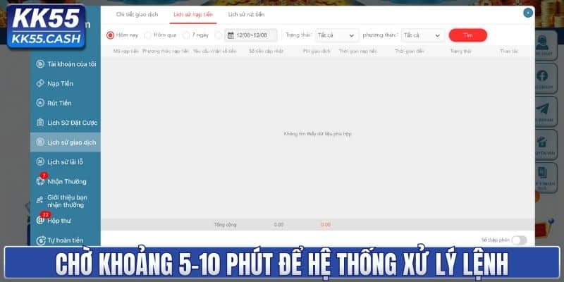 Chờ khoảng 5-10 phút để hệ thống xử lý lệnh
