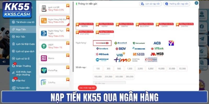 Nạp tiền KK55 qua ngân hàng